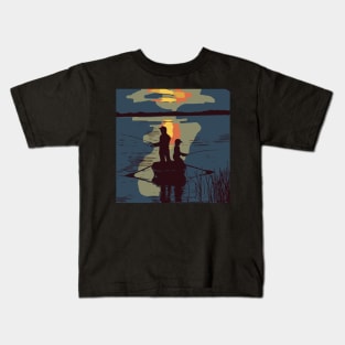 Father Son Fishing Sunset Kids T-Shirt